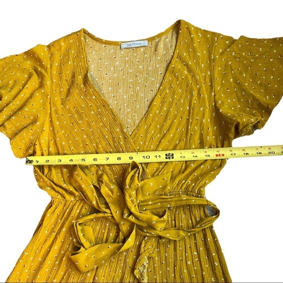 Ces Femme Mustard Ruffle Wrap Dress‎ Size S/M Summer Dress - Picture 10 of 11